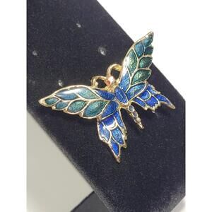Vintage Goldtone Blue Teal Green Enamel Butterfly Brooch Fashion Costume Jewelry
